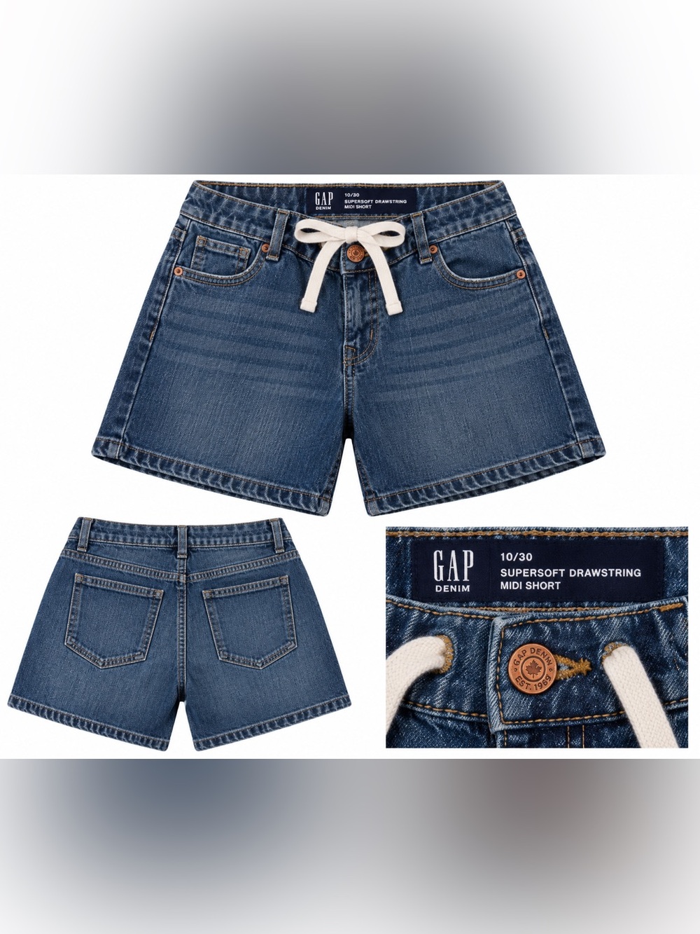 GAP Denim Drawstring Jean Shorts in Medium Blue